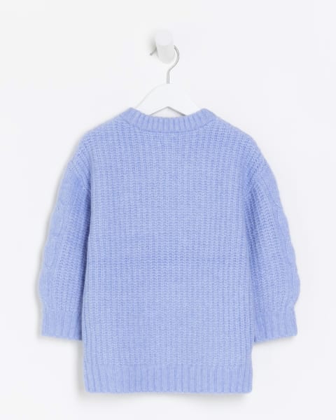 Mini girls blue cable knit jumper