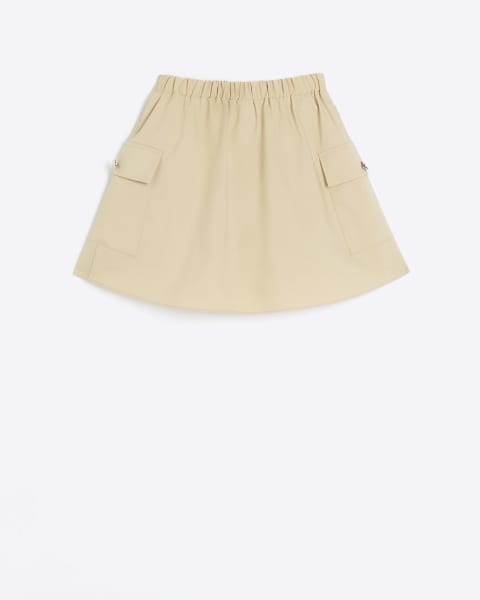 Girls beige pleated cargo skirt