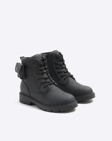Boys black pocket lace up boots