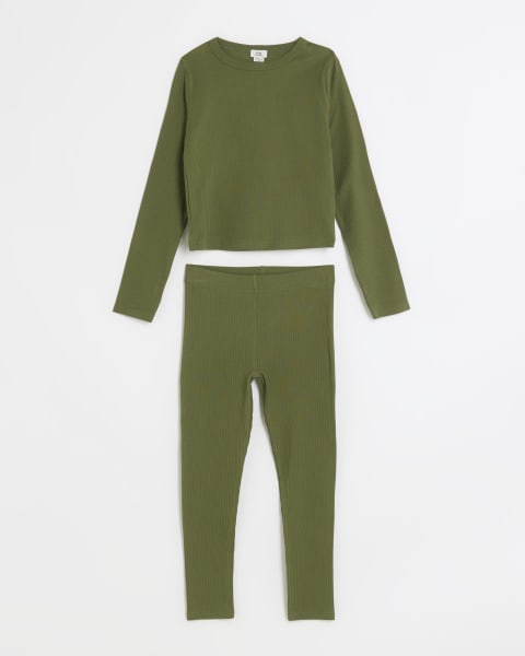 Girls khaki long sleeve top and leggings Set