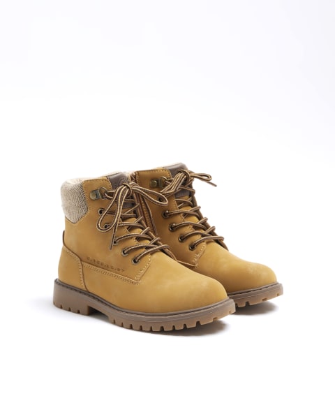 Boys beige lace up worker boots