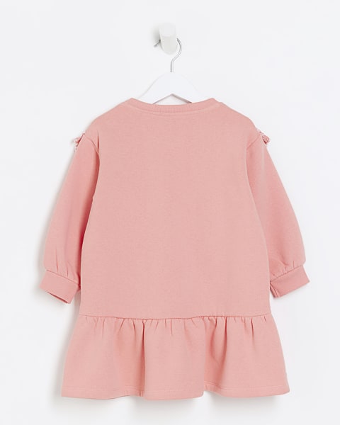 Mini girls coral frill sweatshirt dress