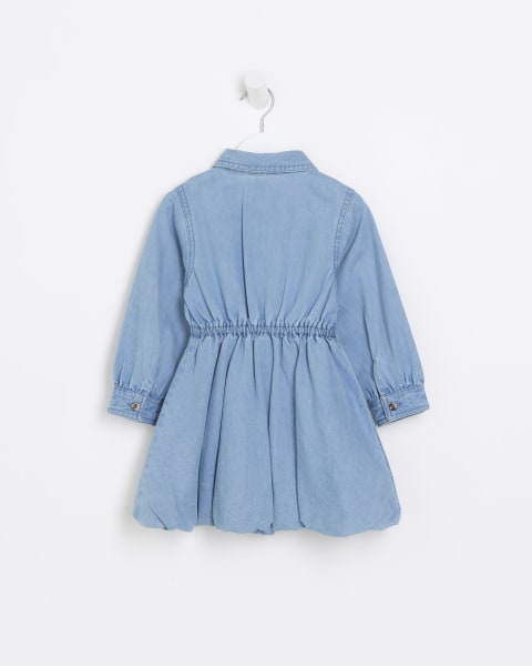Mini girls blue puff sleeve denim dress