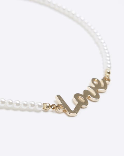 Girls gold love pearl necklace