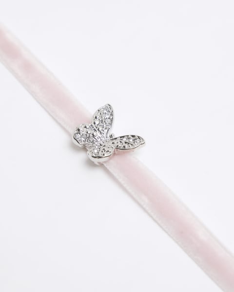 Girls pink butterfly choker necklace