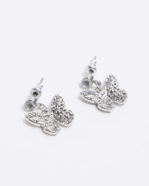 Silver coloured Butterfly stud earrings