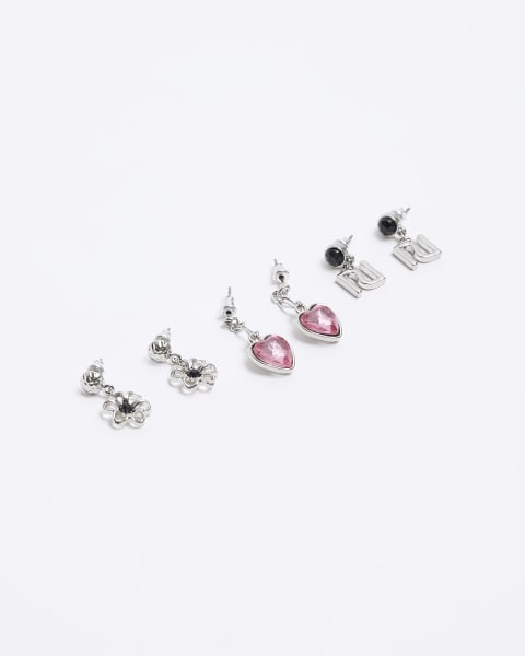 Silver coloured heart hoop earrings 3 pack