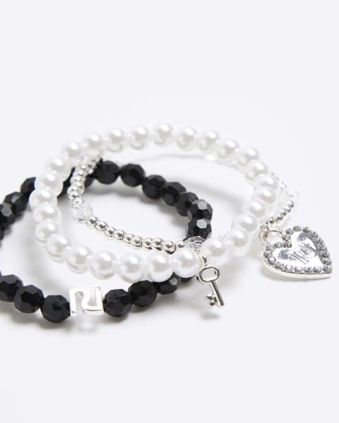Girls black pearl bracelet 3 pack