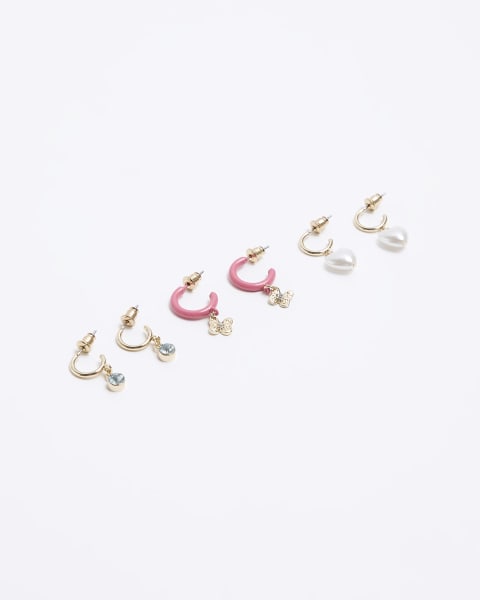 Gold coloured heart hoop earrings 3 pack