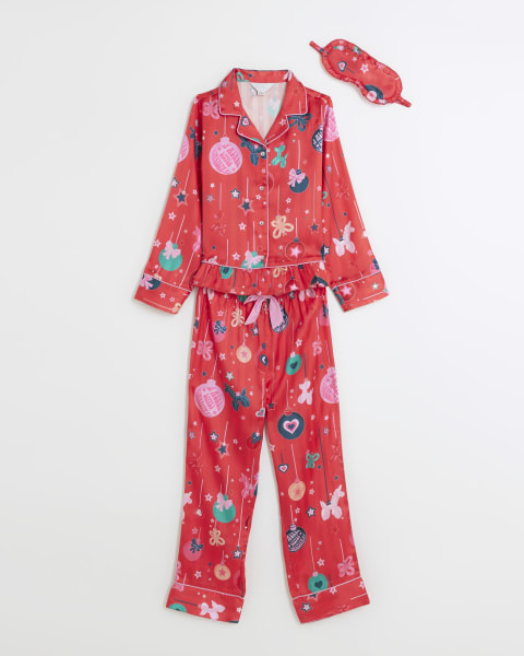 Girls pink Christmas bauble pyjama set