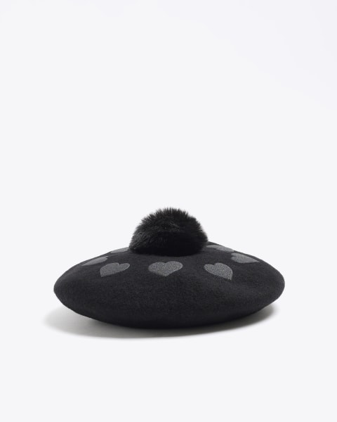 Mini girls black heart beret