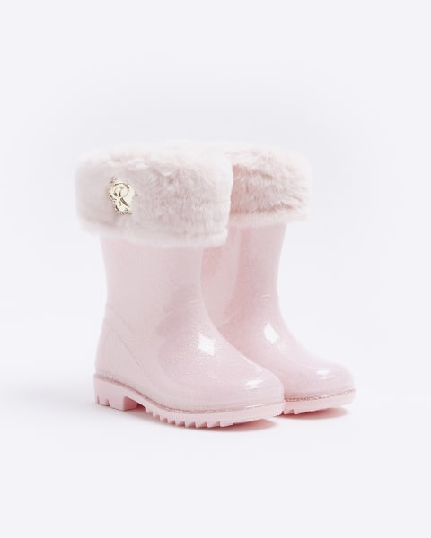 Mini girls pink glitter wellie boots