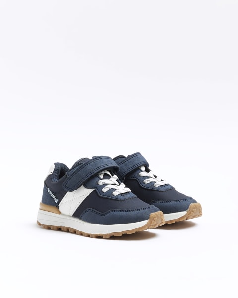 Mini boys navy stripe runner trainers