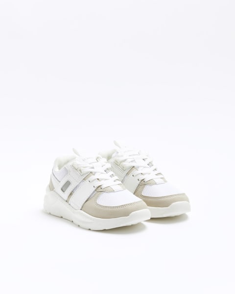 Boys white colour block mesh runner trainers