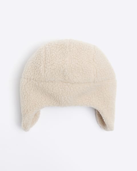 Boys beige borg trapper hat