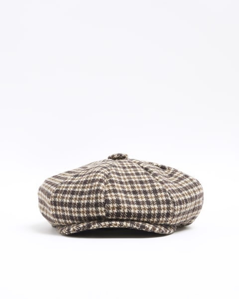 Boys Brown Check Baker Boy Hat