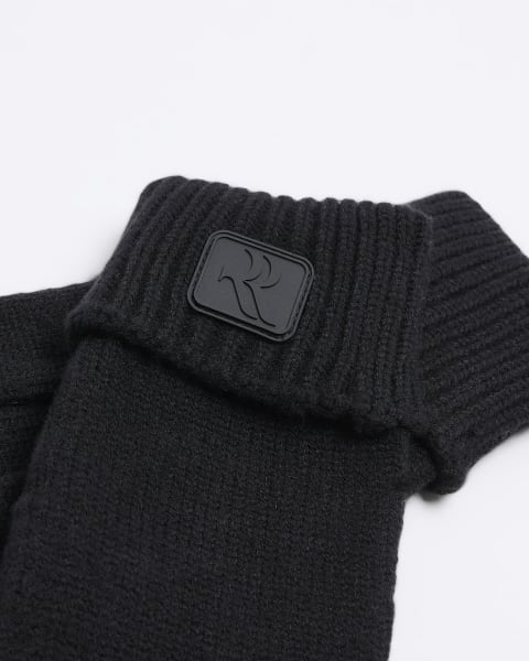 Boys Black Rubber Patch Knitted gloves