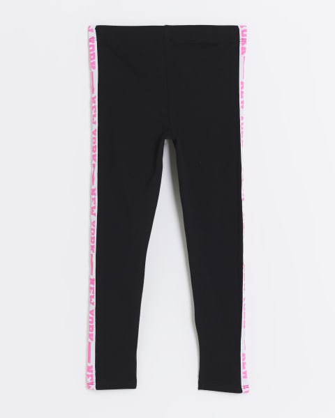 Girls black New York tape leggings