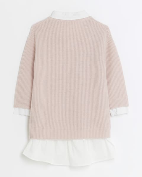 Girls pink knitted hybrid shirt dress