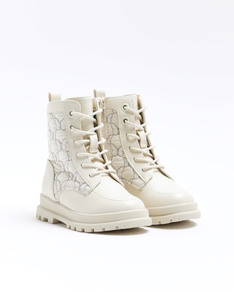 Mini girls cream butterfly boots