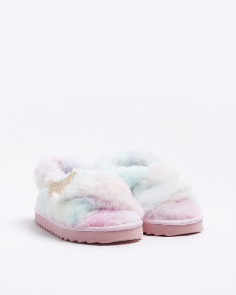 Mini girls pink faux fur slippers