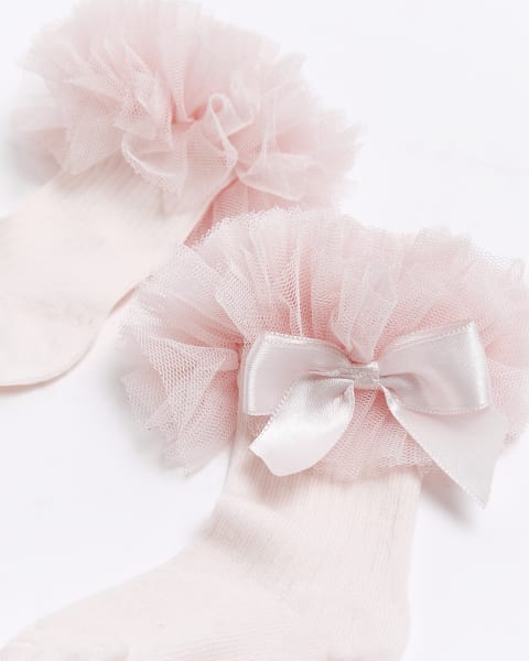 Baby girls pink organza bow socks