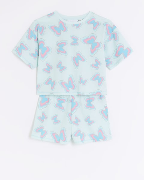 Girls blue butterfly short pyjama set