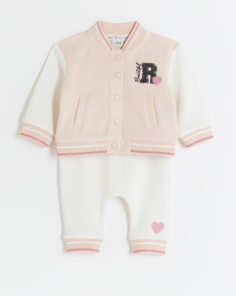 Baby girls pink varsity jacket set