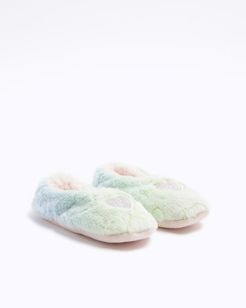 Girls pink rainbow faux fur sock slippers