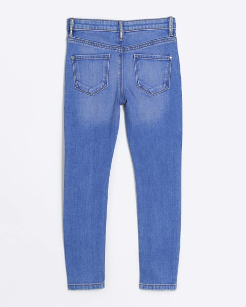 Girls blue embellished skinny jeans