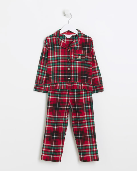 Mini girls red check frill pyjama set