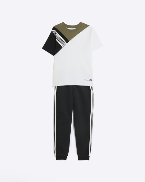 Boys white taped t-shirt and joggers set