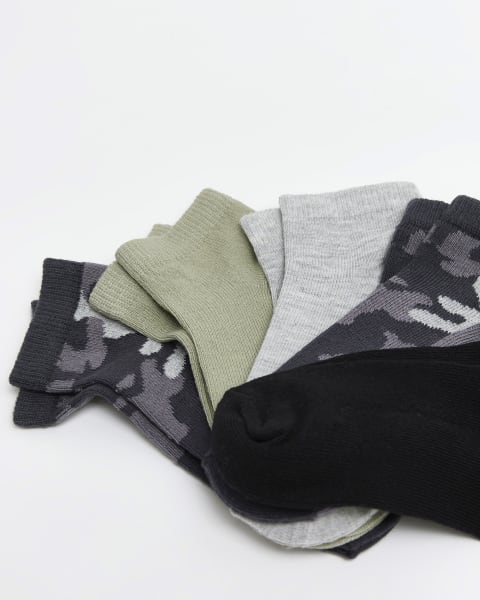 Mini boys khaki camo trainers socks 5 pack