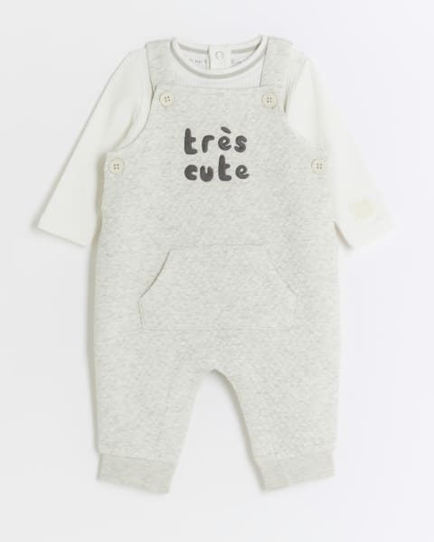 Baby boys grey embroidered dungarees set