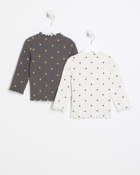 Mini girls grey rib lettuce hem top 2 pack
