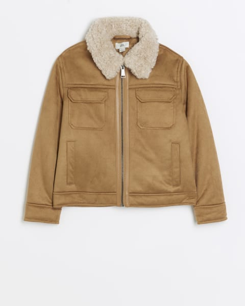 Boys brown suedette shearling jacket