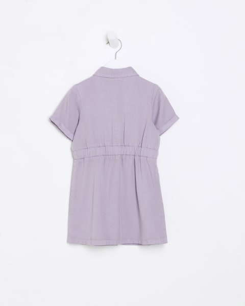 Mini girls Purple Utility Shirt Dress
