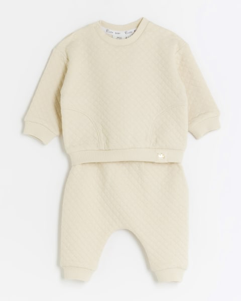 Baby boys cream quilted sweatshirt set