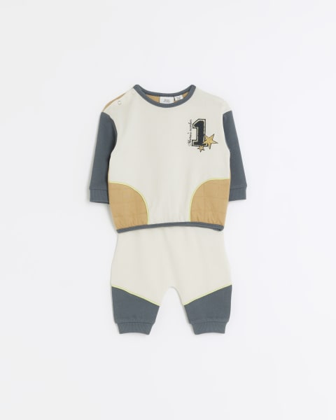 Baby boys cream colour blocked sweat set