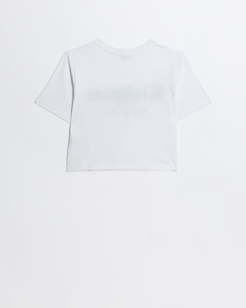 Girls white embellished kindness crop t-shirt