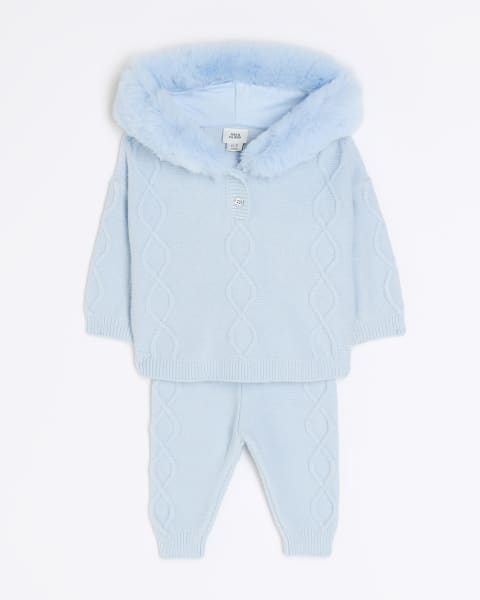 Baby boys blue faux fur hooded poncho set