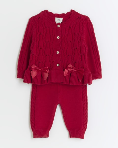 Baby girls red cable knit cardigan set