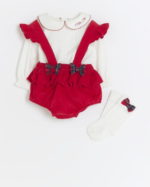 Baby girls red frill bloomers set