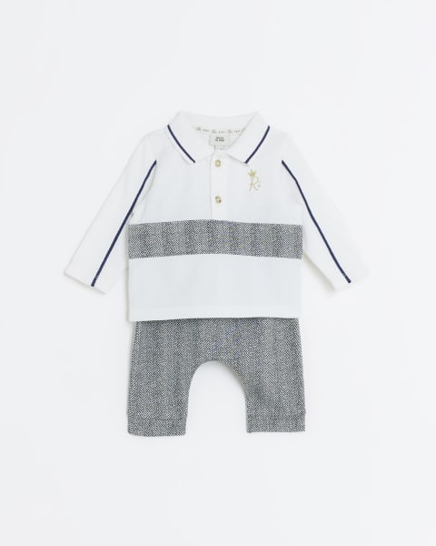 Baby boys navy herringbone polo set