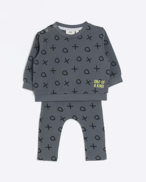 Baby boys grey printed sweatshirt set