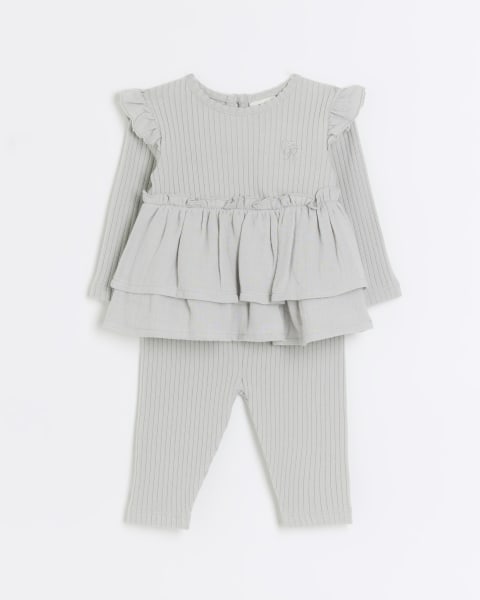 Baby girls grey ribbed peplum outfit