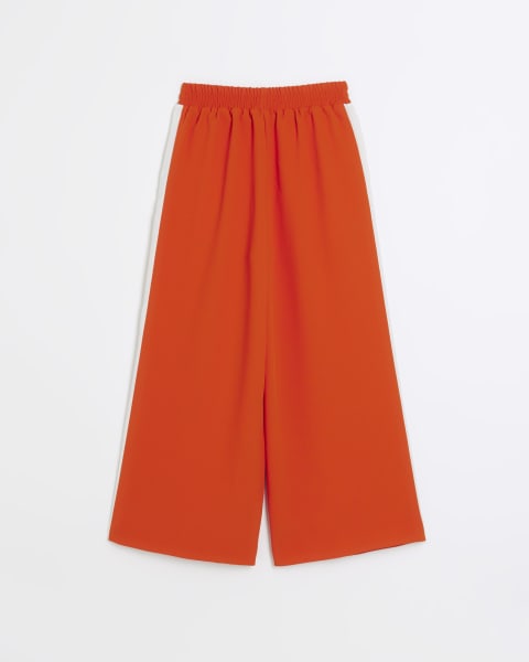 Girls red striped wide leg trousers