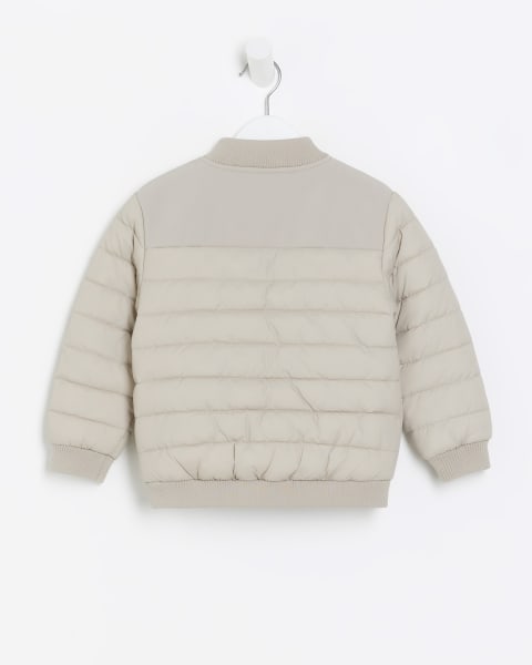 Mini boys beige zip up smart bomber jacket