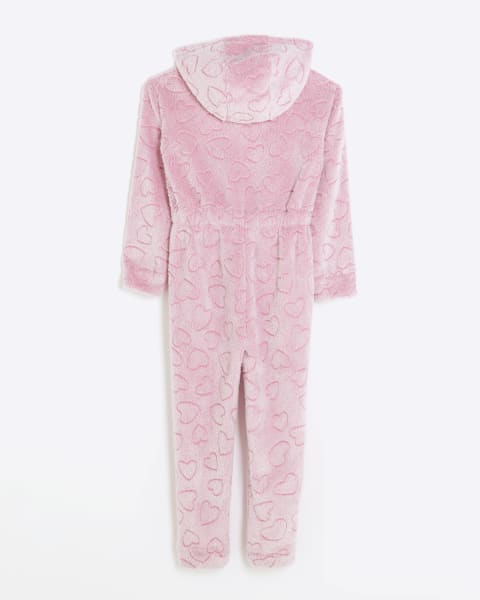 Girls Coral Heart Hooded Cosy Onesie