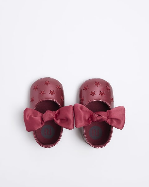 Baby girls red patent bow ballet shoes